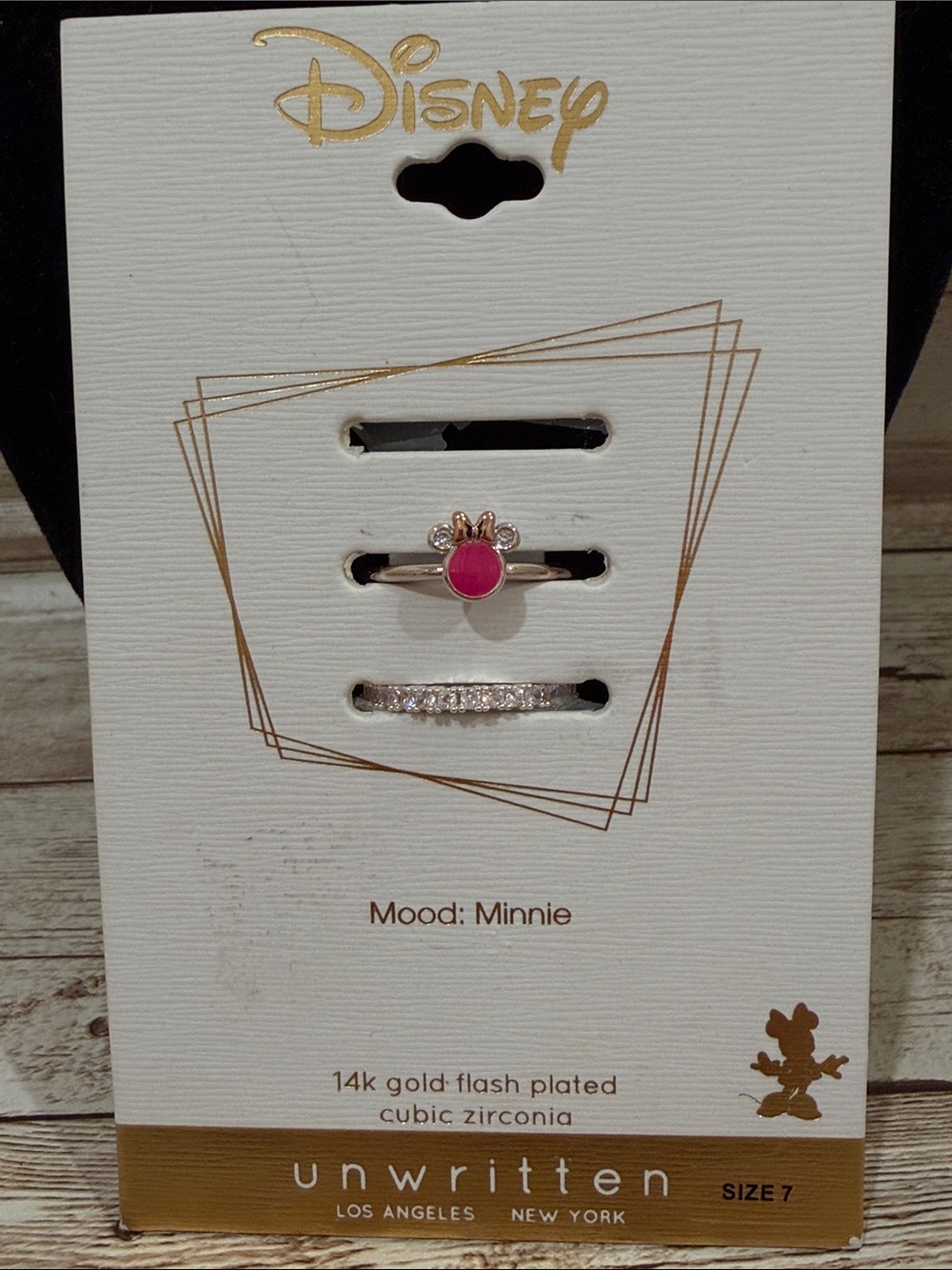 Disney Gold-Tone Ring Set with Pink Minnie Accent NEW 7